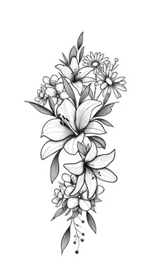 a black and white drawing of flowers