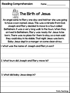 the birth of jesus worksheet with answers for reading and listening to children's stories