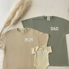 This matching family shirts is perfect for baby shower gifts, baby hospital coming outfit, pregnancy announcement, and family pictures or family photoshoot outfits! This is also perfect for gifting to your friends and loved ones for any occasions Note that the letters used are patches and are heat pressed. Our shirts run in a UNISEX fit. The shirts naturally have a slightly oversized fit giving extra room for moving around and comfort! For this reason, we highly recommend getting your true norma Momma To Be Shirts, Moms Coming Home Outfit From Hospital, Family Coming Home From Hospital Outfits, Matching Going Home Outfits, Matching Hospital Outfits For Family, Mom And Dad Shirts Pregnancy, Gender Neutral Hospital Outfit, Mom Coming Home From Hospital Outfit, Organic Photoshoot