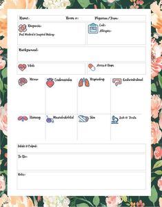 the printable planner with flowers and hearts on it