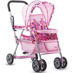 a pink stroller with flowers on it