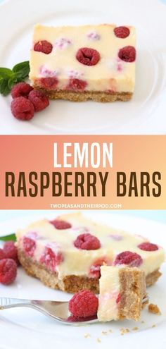 lemon raspberry bars on a white plate