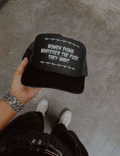 Black Trucker Hat, Product Shoot, Barbed Wire, Snap Back, Snap Backs, Trucker Hats, Cricut Projects, Girls Night, Fashion Inspo Outfits