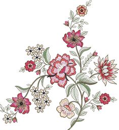 an embroidery design with flowers and leaves