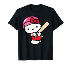 a hello kitty holding a baseball bat and wearing a pink hat