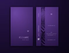 two purple business cards on a dark background