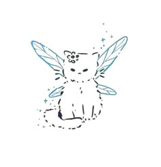 a drawing of a cat with wings on it's back