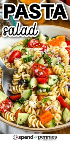 pasta salad with tomatoes, cucumbers and other vegetables