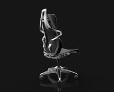 a black and white photo of an office chair