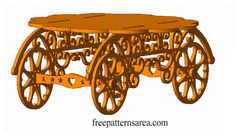 a wooden table with wheels on it