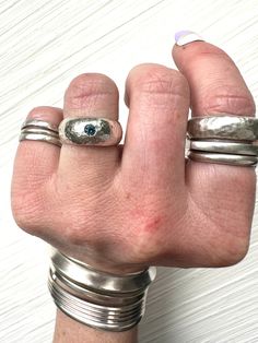 Swizz topaz in a domed textures sterling silver ring. Sized at a 6.75 Statement Silver Ring, Silver Chunky Jewellery, Chunky Jewelry Silver, Ring Stack Silver, Ring Goals, Chunky Silver Jewellery, Art Clay Silver, Hand Jewellery, Clay Silver