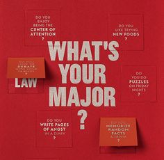 what's your major law? written on red paper surrounded by small pieces of text