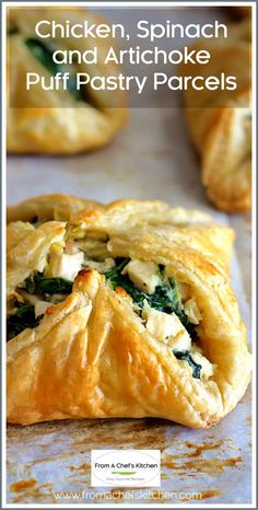 chicken, spinach and artichoke puff pastry parcels