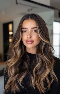 Dimensional Brunette Fall Hair, Ombre Hair Money Piece, Brown Blonde Balayage With Money Piece, Fall Hair Colors Brown Eyes, Moneypiece On Black Hair, Deep Brown With Highlights, Balayage Hair Blonde And Brown, Fall Caramel Balayage Brunette, Framing Highlights Black Hair