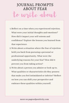 a pin that says in a large font Journal Prompts About Fear Journal Prompts Limiting Beliefs, Comfort Zone Journal Prompts, Fear Of Rejection Journal Prompts, Fear Prompts, Fear Journal Prompt, Moving On Journal Prompts, Journal Prompts For Adults, Journal Topics, Work Journal