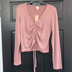 Brand New With Tags !! Never Worn Women’s Blush Pink Long Sleeve Shirt Sinched In The Middle With Tie On Bottom Size Large. Tan Knit Sweater, Taylor Outfits, Rose Shirts, Pink Long Sleeve Shirt, Red Plaid Flannel, Eagle Shirts, Floral Sleeveless Top, Boho Blouses