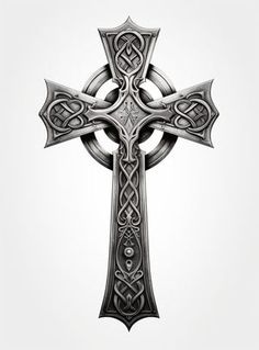 an intricate celtic cross on a white background