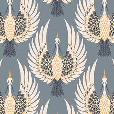 a blue and white peacock pattern on a gray background