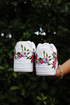 Embroidered Flower Pink Butterfly Patch Custom Air Force 1 – solecraftstudio Casual Sneakers With 3d Embroidery For Spring, Casual Spring Sneakers With 3d Embroidery, White Sneakers With Appliques For Summer, White Lace-up Sneakers With Appliques, White High-top Sneakers With Floral Embroidery, Low-top Appliqued Sneakers For Spring, Spring Low-top Sneakers With Appliques, Low-top Sneakers With Appliques For Spring