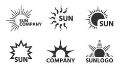 six sun logos with different shapes and sizes