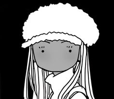 a black and white drawing of a girl with long hair wearing a santa claus hat