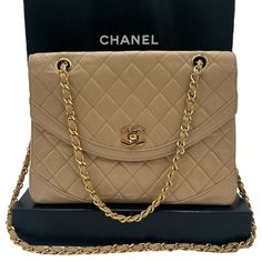 Rare Vintage Chanel Seasonal Diana In The Perfect Neutral Shade With 24k Gold Plated Hardware And Chain For Crossbody Or Shoulder Carry. Features * Beige Lambskin Exterior * 24k Gold Plated Turnlock Cc Logo * Gold And Leather Chain * Exterior Back Slip Pocket, Zip Interior Pocket, 2 Small Slip Pockets, And Lipstick Pocket * Dimensions 10”X 7.5”X 2.5” * Single Strap Drop 20 Inches * Double Strap Drop 11 Inches Condition * 8.5/10 * Minor Lambskin Wrinkling At Base * Small Interior Marks * Minor Go Designer Flap Bag With Cc Turnlock For Daily Use, Luxury Beige Double Flap Bag, Luxury Beige Flap Bag With Cc Turnlock Closure, Designer Shoulder Bag With Cc Turnlock For Shopping, Classic Beige Double Flap Bags, Designer Tote Shoulder Bag With Cc Turnlock Closure, Designer Double Flap Everyday Bag, Designer Everyday Double Flap Bag, Luxury Beige Double Flap Shoulder Bag