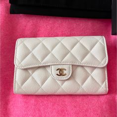 Brand New With Dust Cover, Box And Bag. Caviar Leather. Chanel Pearl Wallet, Chanel Wallet, Chanel Bags, Dust Cover, Chanel Bag, Color White, Chanel, Bag Lady, Wallet