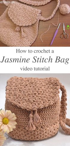 a crochet bag with the title how to crochet a jasmine stitch bag