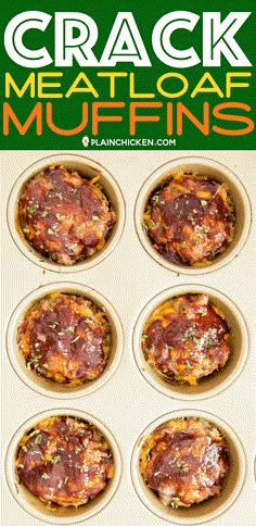 six muffins with meat and cheese in a muffin tin