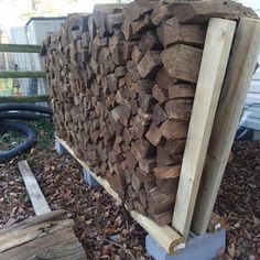 a pile of wood sitting on top of a wooden pallet