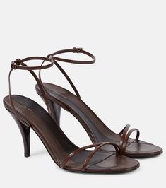 Cleo leather sandals in brown - The Row | Mytheresa Brown Sandals Heels, Designer High Heels, Brown Leather Sandals, Aesthetic Shoes, Elegant Shoes, Brown Heels, Modern Wardrobe, Brown Sandals, Pretty Shoes