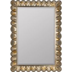 a gold framed mirror with shells on it's sides and an ornate frame around the edges