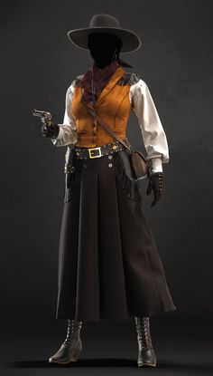 Wild West Women Outfit, Western Female Outfits, Old Western Clothing, Cowboy Outfit Aesthetic, Wild West Oc, Welder Outfit, Gunslinger Outfit, Cowgirl Character Design, Vampire Cowgirl