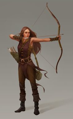 a female character is holding a bow and arrow