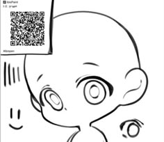 a cartoon character with a qr code on it's head and an image of a