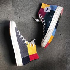 Patchwork Converse, Chuck Converse, High Tops Outfit, Craft Drawing, High Top Converse Outfits, Converse Outfit, Sean Wotherspoon, Dr Shoes, Converse Chuck 70