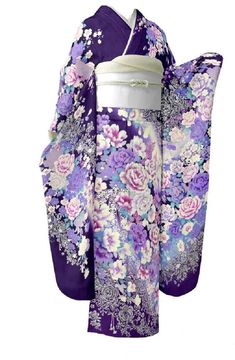 Kimono Set, Flower Kimono, Purple Outfit