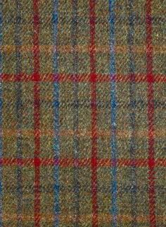 a brown and blue checkered wool fabric