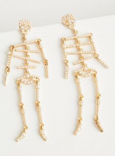 FIT. 3. 4” x 1. 1”. MATERIALS + CARE. Base metal. Imported. DETAILS. Skeleton shaped. French hooks. The best plus size women's pearl skeleton statement earring earrings in multi. Torrid is your destination for cozy fall and winter clothes to keep you warm and comfortable. Pearl Skeleton, Skeleton Embroidery, Gold Skeleton, Diy Earrings Easy, Found Object Jewelry, Skeleton Earrings, Beaded Jewlery, Wire Jewelry Designs, Faux Pearl Earrings