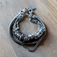 This Is A Unique, Handmade Bracelet In Genuine 925. Sterling Silver. It's Weathered/ Aged On Purpose,But Can Be Polished To A High Shine, If You Prefer That Look Instead. It's Brand New, Never Worn Because It's Too Small For Me. The Bracelet Measures Approximately 6.25", So This Is Made For A Smaller Wrist. Ships On Same Day, Except On Weekends/ Holidays Packaged With Care Unique Metal Bracelet With Silver Chain, Adjustable Silver Beaded Fusion Bracelet, Sterling Silver Clasp Metal Bangle Chain Bracelet, Metal Bangle Chain Bracelet With Sterling Silver Clasp, Metal Bangle With Sterling Silver Clasp, Sterling Silver Chain Bracelet For Jewelry Making, Handmade Beaded Bracelets In Sterling Silver With Fusion Style, Unique Silver Chain Bracelet As Gift, Metal Bangle Bracelet With Sterling Silver Clasp