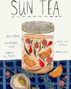 an illustration of sun tea with oranges and honey