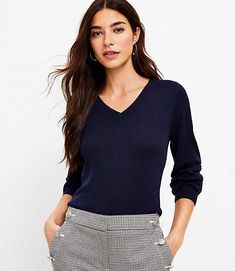 Slim, soft, and understated, this sweater is a comfy kind of polished staple perfected with a flattering V-neck. V-neck. Long sleeves. Loft V-Neck Sweater Size 2XS Deep Space Blue Women's by Loft Size Regular - 2XS Deep Space Blue Women's V, Neck, Long, Sleeve, Pullover, Tops, 60%, Acrylic, 40%, Nylon, Machine, Washable Best Fall Sweaters Versatile V-neck Sweater For Everyday, Classic Blue V-neck Sweater For Work, Versatile V-neck Sweater With Relaxed Fit, Blue V Neck Sweater, Affordable Relaxed Fit V-neck Sweater, Classic Blue V-neck Sweater, Color Whisper, Layered Sweater, Long Sleeve Pullover Sweater