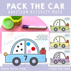 an activity book for kids to make their own cars with the help of addition and subtraction