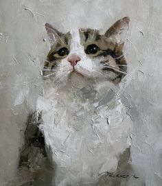 a painting of a cat looking at the camera