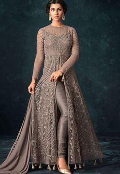 Grey Net Trouser Style Designer Suit 1205 Suit Trouser Design, Mums Outfits, Qabool Hai, Bridesmaids Outfits, Desi Wedding Dresses, Pakistani Style, Pakistani Suit, Trouser Design, Pakistani Fashion Party Wear