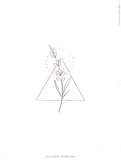 a line drawing of a plant in front of a triangle