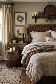 a bed sitting in a bedroom next to a window