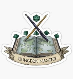 an open book with two pencils on it and the words dunggeon master