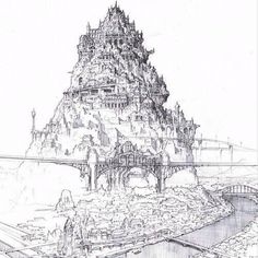 a drawing of a castle on top of a hill