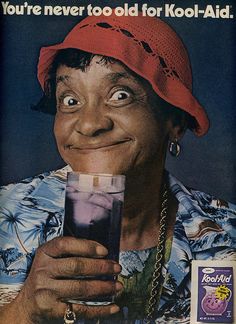 an advertisement for kool aid featuring a man holding a drink